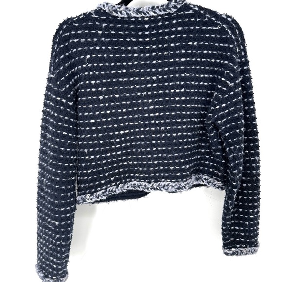 J.Crew navy blue and White Tweed wool blend cardigan sweater jacket - Picture 2 of 8